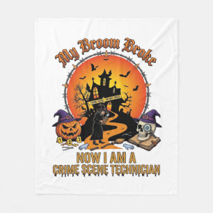 Broom Broke Crime Scene Technician Halloween Witch Fleece Blanket