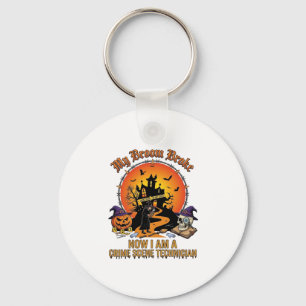 Broom Broke Crime Scene Technician Halloween Witch Key Ring