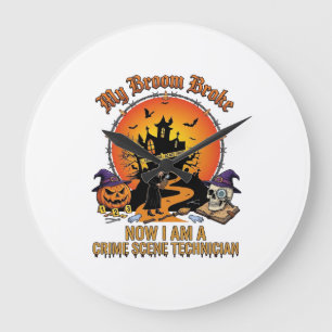 Broom Broke Crime Scene Technician Halloween Witch Large Clock