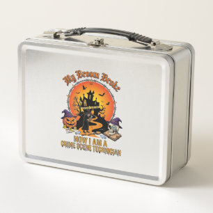 Broom Broke Crime Scene Technician Halloween Witch Metal Lunch Box