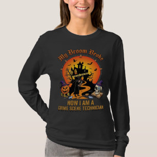 Broom Broke Crime Scene Technician Halloween Witch T-Shirt