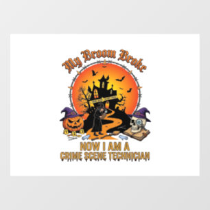 Broom Broke Crime Scene Technician Halloween Witch Window Cling