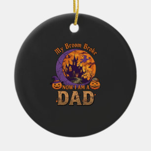 Broom Broke Dad Halloween Haunted House Moustache Ceramic Tree Decoration