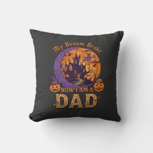 Broom Broke Dad Halloween Haunted House Moustache Cushion