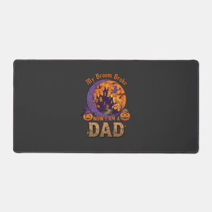 Broom Broke Dad Halloween Haunted House Moustache Desk Mat