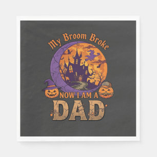 Broom Broke Dad Halloween Haunted House Moustache  Napkin