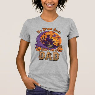 Broom Broke Dad Halloween Haunted House Moustache T-Shirt