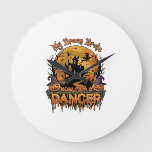 Broom Broke Dancer Halloween Haunted House Pumpkin Large Clock
