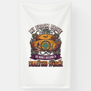 Broom Broke Dialysis Nurse Halloween Cap Stethosco Banner