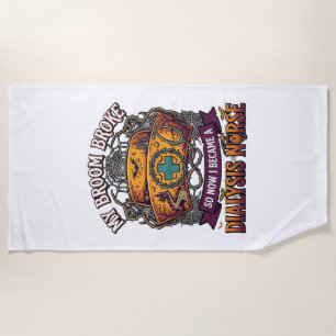 Broom Broke Dialysis Nurse Halloween Cap Stethosco Beach Towel