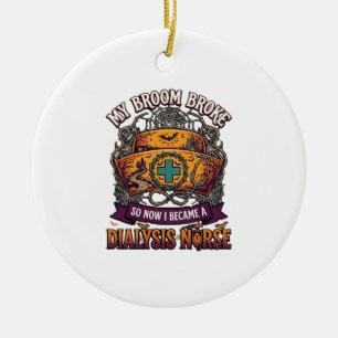 Broom Broke Dialysis Nurse Halloween Cap Stethosco Ceramic Tree Decoration