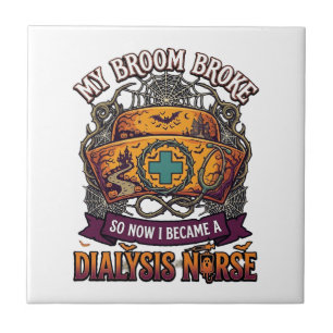 Broom Broke Dialysis Nurse Halloween Cap Stethosco Tile