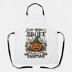 Broom Broke Farmar Halloween Pumpkin Witch Hat Gho Apron