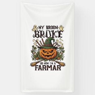 Broom Broke Farmar Halloween Pumpkin Witch Hat Gho Banner
