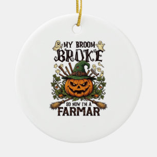 Broom Broke Farmar Halloween Pumpkin Witch Hat Gho Ceramic Tree Decoration