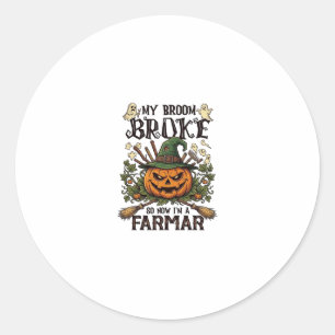 Broom Broke Farmar Halloween Pumpkin Witch Hat Gho Classic Round Sticker