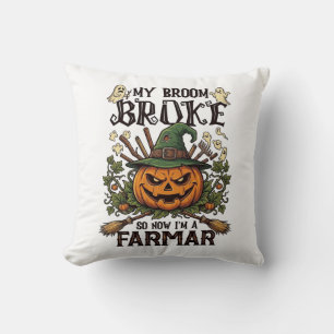 Broom Broke Farmar Halloween Pumpkin Witch Hat Gho Cushion