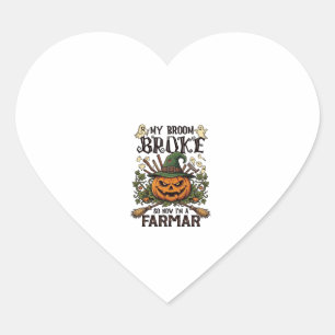 Broom Broke Farmar Halloween Pumpkin Witch Hat Gho Heart Sticker