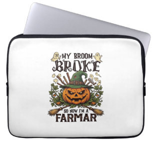 Broom Broke Farmar Halloween Pumpkin Witch Hat Gho Laptop Sleeve