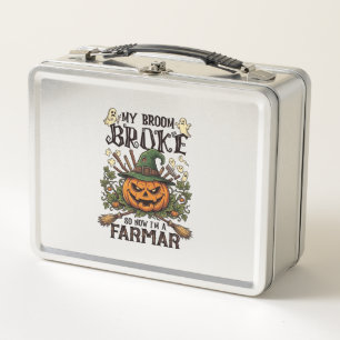 Broom Broke Farmar Halloween Pumpkin Witch Hat Gho Metal Lunch Box