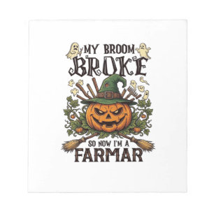 Broom Broke Farmar Halloween Pumpkin Witch Hat Gho Notepad