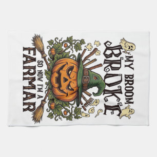 Broom Broke Farmar Halloween Pumpkin Witch Hat Gho Tea Towel
