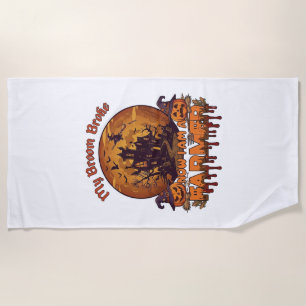 Broom Broke Farmer Halloween Witch Haunted House P Beach Towel