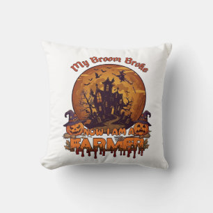 Broom Broke Farmer Halloween Witch Haunted House P Cushion