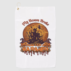 Broom Broke Farmer Halloween Witch Haunted House P Golf Towel