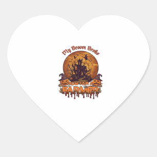Broom Broke Farmer Halloween Witch Haunted House P Heart Sticker