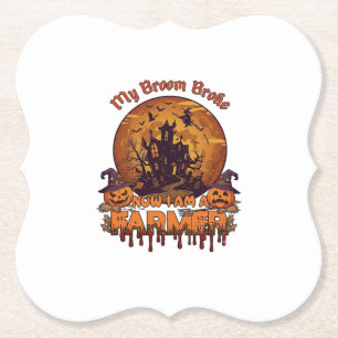 Broom Broke Farmer Halloween Witch Haunted House P Paper Coaster