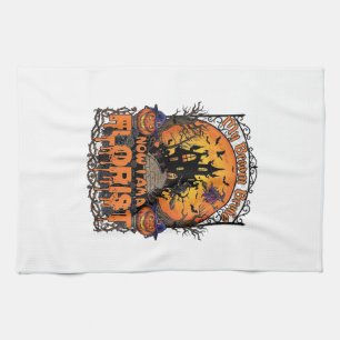 Broom Broke Florist Halloween Witch Pumpkin Haunte Tea Towel