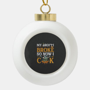Broom Broke Halloween Cauldron Skulls Black Cat_1 Ceramic Ball Christmas Ornament