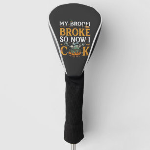 Broom Broke Halloween Cauldron Skulls Black Cat_1 Golf Head Cover