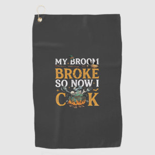 Broom Broke Halloween Cauldron Skulls Black Cat_1 Golf Towel