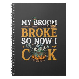 Broom Broke Halloween Cauldron Skulls Black Cat_1 Notebook
