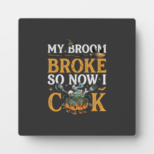 Broom Broke Halloween Cauldron Skulls Black Cat_1 Plaque
