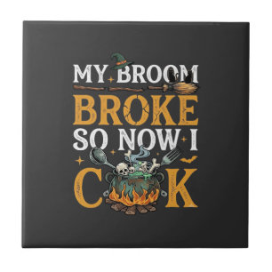 Broom Broke Halloween Cauldron Skulls Black Cat_1 Tile