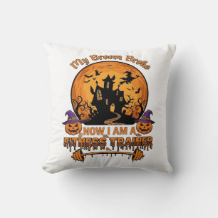 Broom Broke Halloween Fitness Trainer Witch Pumpki Cushion