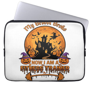 Broom Broke Halloween Fitness Trainer Witch Pumpki Laptop Sleeve