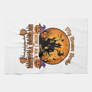 Broom Broke Halloween Fitness Trainer Witch Pumpki Tea Towel