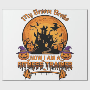 Broom Broke Halloween Fitness Trainer Witch Pumpki Wrapping Paper