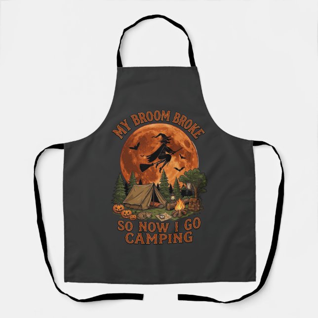 Broom Broke Halloween Witch Camping Tent Campfire  Apron (Front)