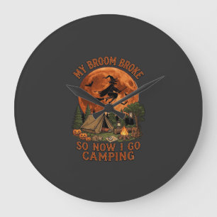 Broom Broke Halloween Witch Camping Tent Campfire Large Clock