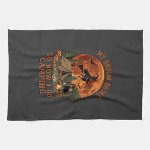 Broom Broke Halloween Witch Camping Tent Campfire Tea Towel
