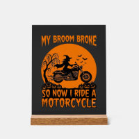 Broom Broke Halloween Witch Motorcycle Bats Pumpki