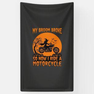 Broom Broke Halloween Witch Motorcycle Bats Pumpki Banner