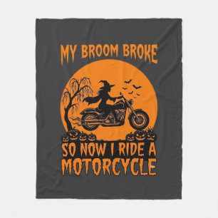 Broom Broke Halloween Witch Motorcycle Bats Pumpki Fleece Blanket
