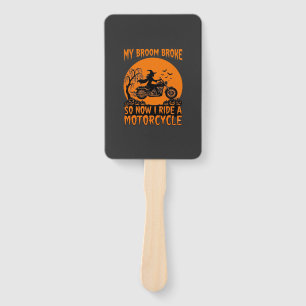 Broom Broke Halloween Witch Motorcycle Bats Pumpki Hand Fan