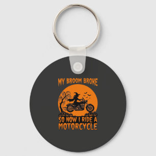 Broom Broke Halloween Witch Motorcycle Bats Pumpki Key Ring